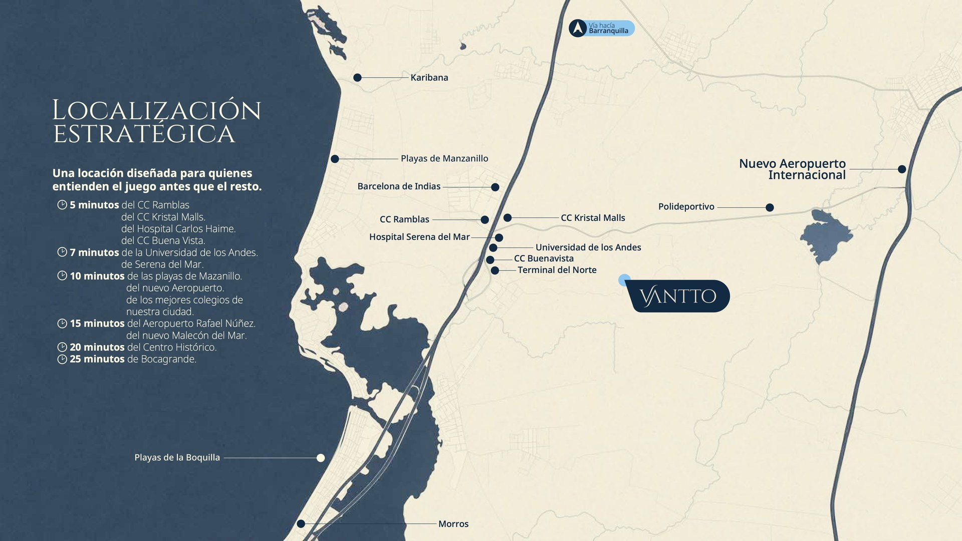 Mapa de localización estratégica de VANTTO en la Zona Norte de Cartagena