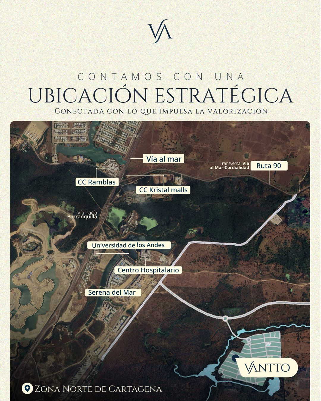 Vista satelital de la ubicación de VANTTO en la Zona Norte de Cartagena